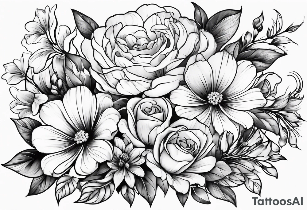 fine line flower bouquet tattoo tattoo idea