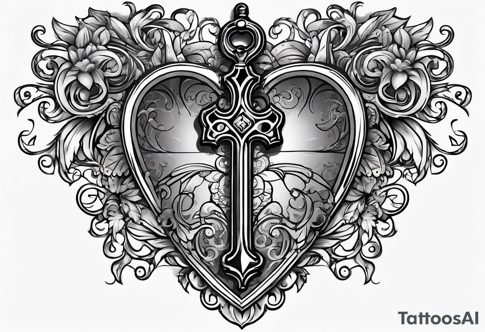 A heart shaped antique key tattoo idea
