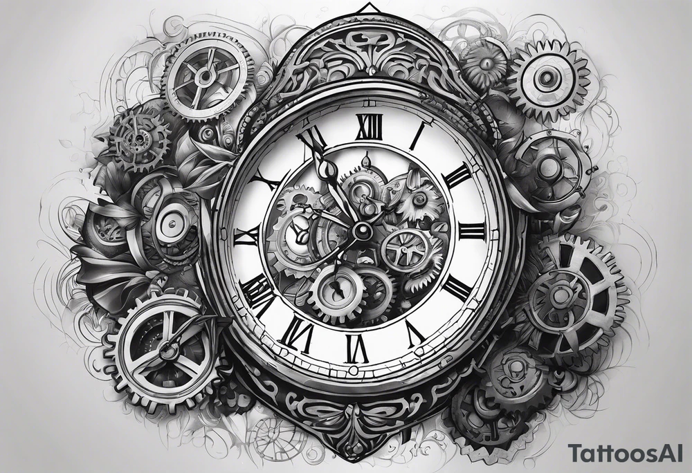 Roman clock with gears tattoo idea