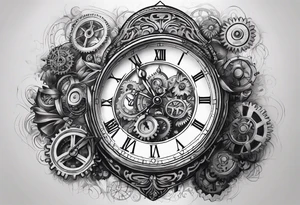 Roman clock with gears tattoo idea