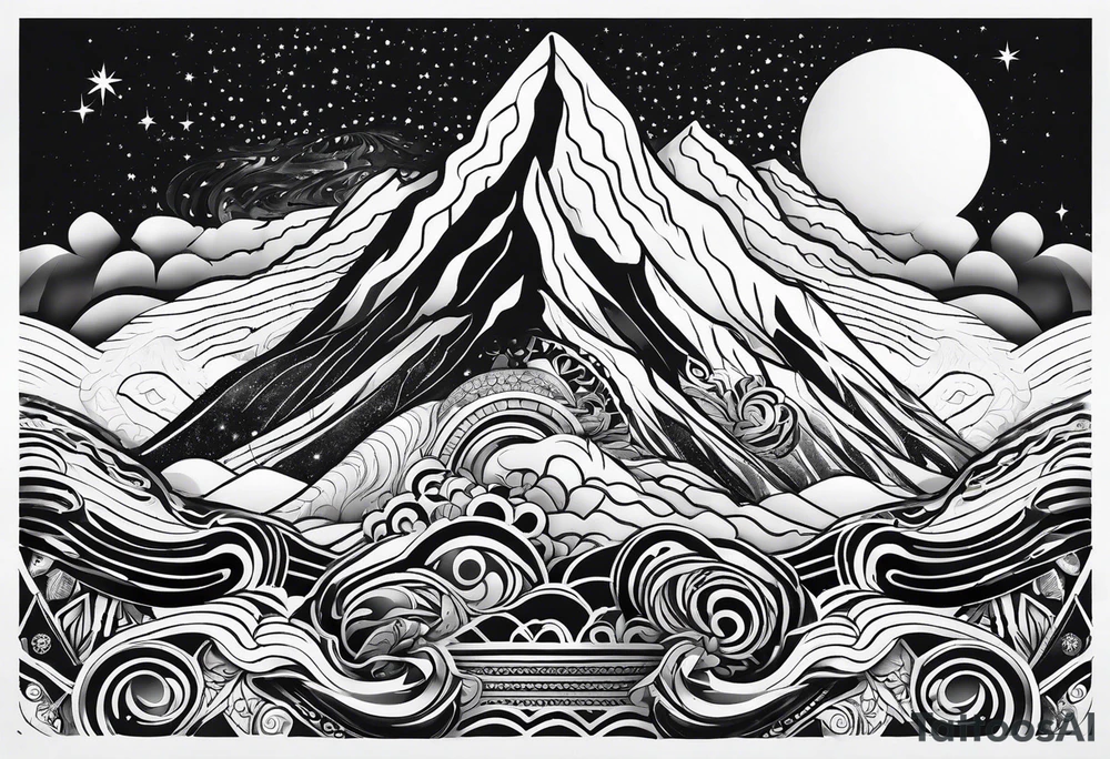 mountain and space maori style tattoo idea