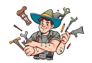 Handsome young adult guy is  occasionally found witch supplies, tools, equipment tattoo idea