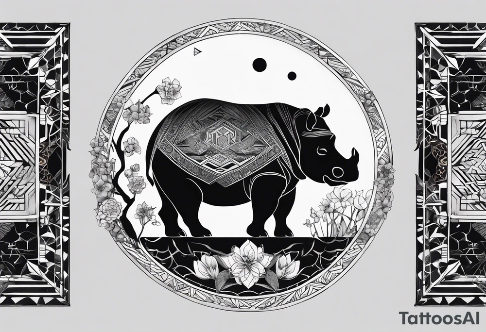 Very asymmetrical, +geometric pattern, with realistic full moon, with hippo at side look, +tribal, +geometric, +inkart , +blackwork
with wintersweet flower bud, +portrait orientation, +inkart touch, tattoo idea