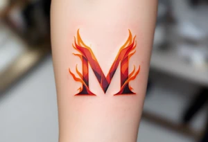 A flame-tipped "M" in gradient red to black, suggesting intensity and strength. tattoo idea