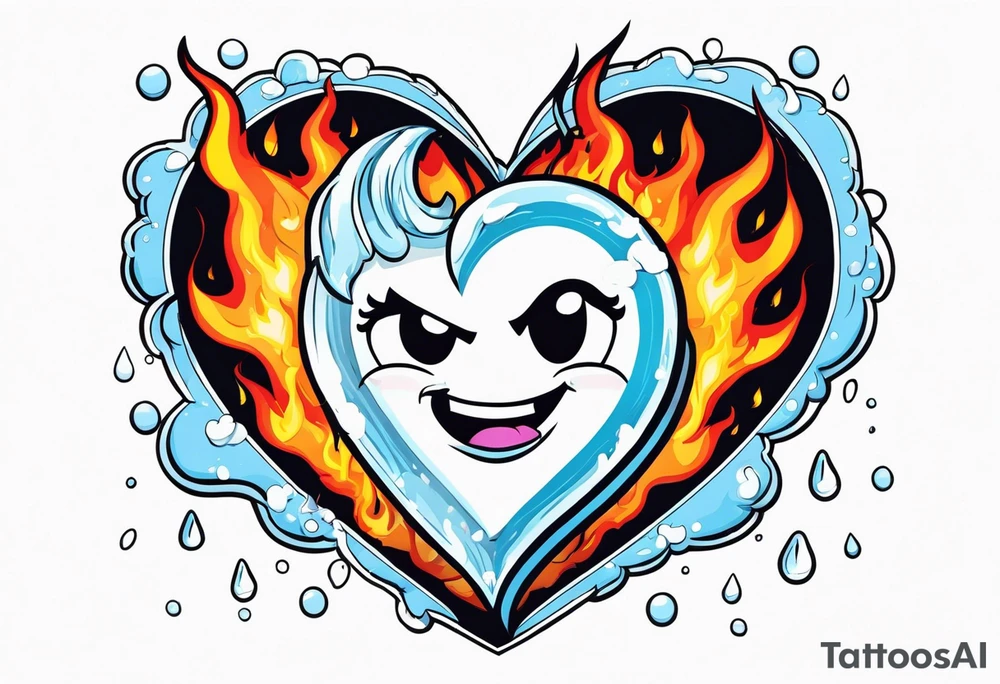 A heart that is covered in ice and also on fire tattoo idea