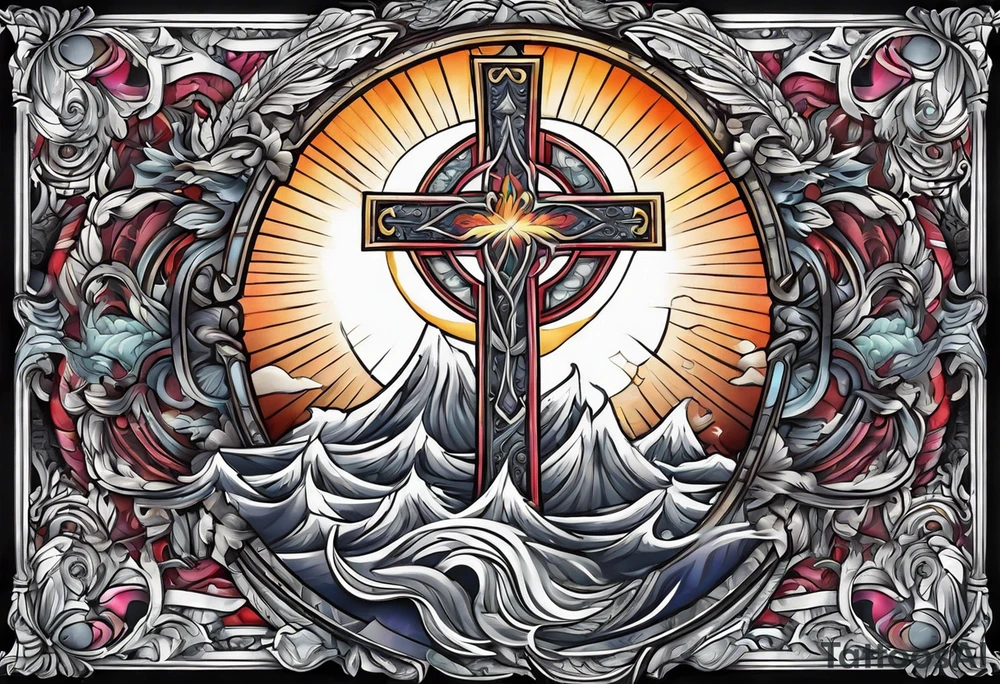 Cross with praying hands tattoo idea