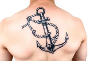 weathered anchor wrapped in nautical rope with sea waves tattoo idea