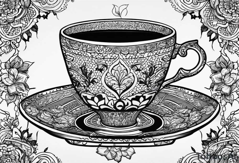 The outside should look like a stamp. So a stylus edge and a square and on the inside there should be a drawing of a Turkish teacup, i.e. a chai. tattoo idea