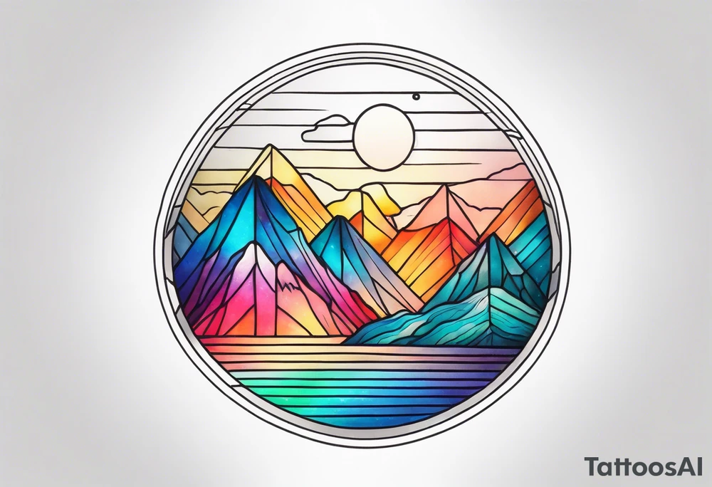 sunset over mountains made of prism glass tattoo idea