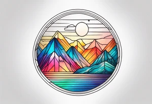 sunset over mountains made of prism glass tattoo idea