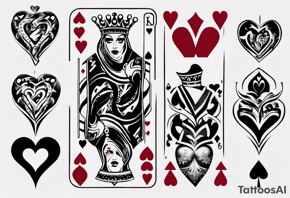 one queen of hearts card tattoo idea