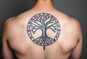 yggadrisl tree of life with circle of runes tattoo idea