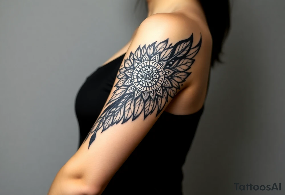 spiritual feather indian mandala shaman tattoo idea