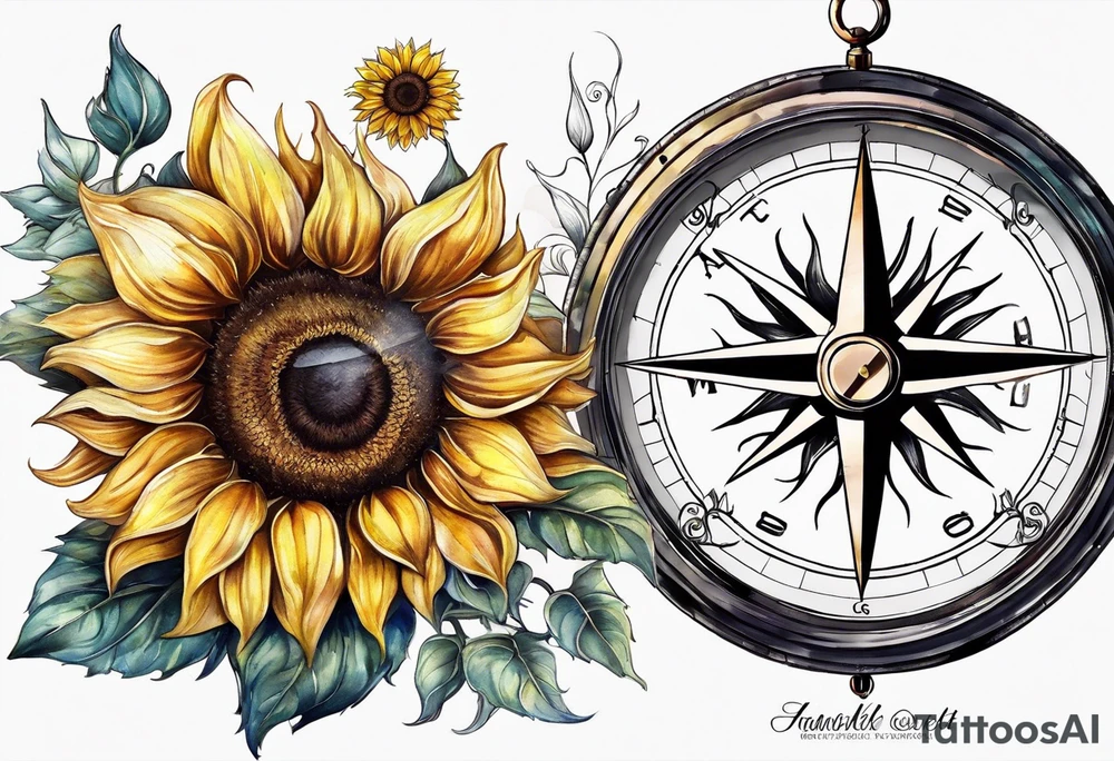 Sunflower next to a compass tattoo idea