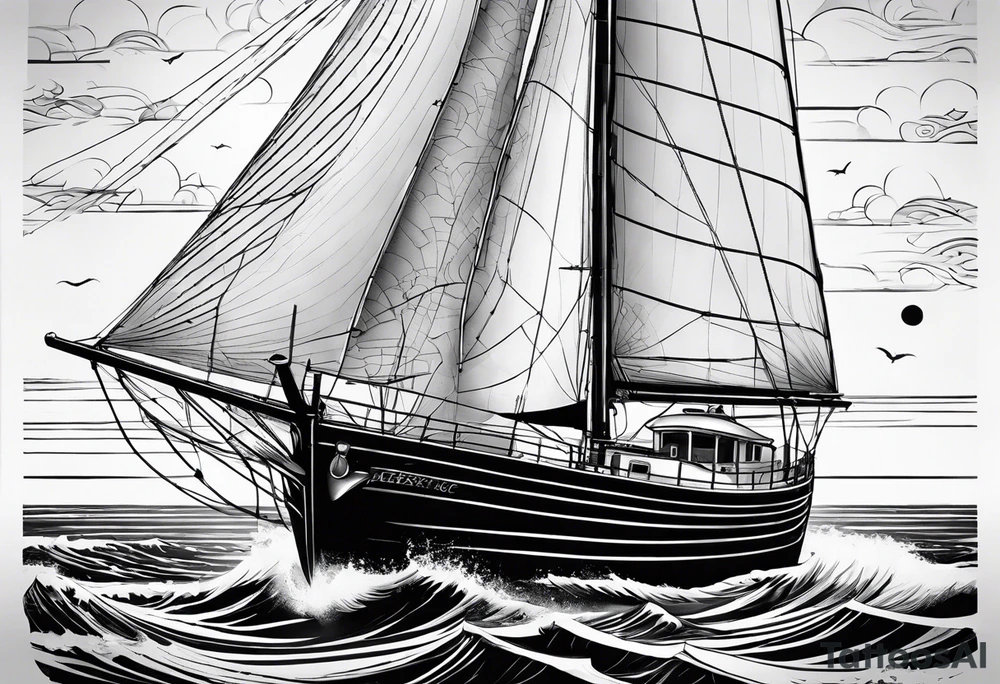 voilier vue de face. phare maritime dans le voilier servant de mat pour les voiles. tattoo idea