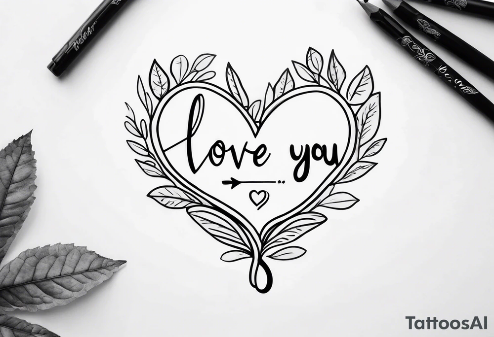 the words "I love you" written on a leaf tattoo idea
