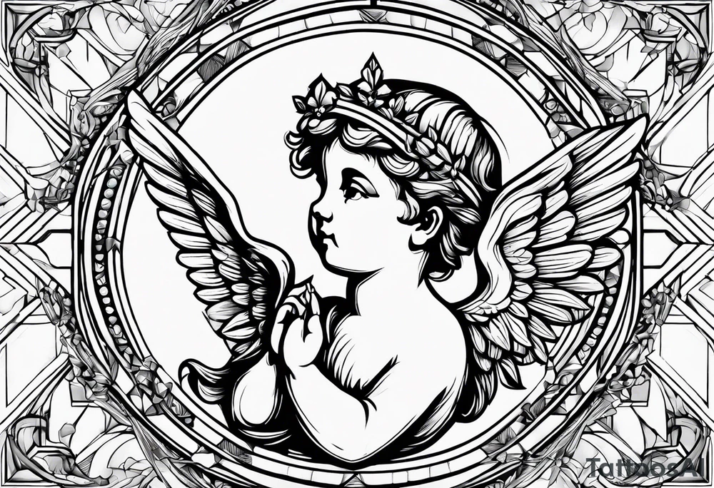 renaissance style cherub geometric tattoo idea