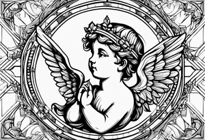 renaissance style cherub geometric tattoo idea