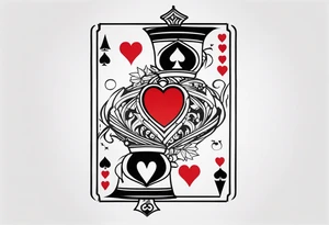one combined tatto in minimalistic style with icon style three king of spades and icon style one queen of hearts. extreme minimalstic and few lines. much more minimalistic and fewer lines tattoo idea