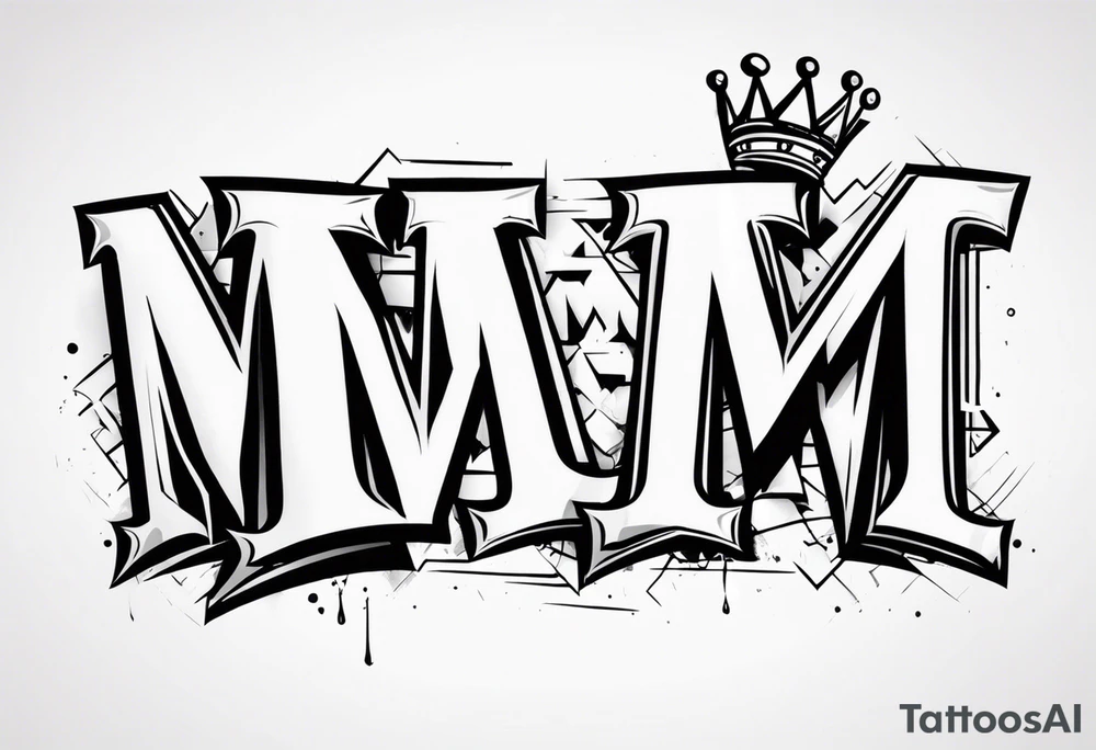 The letters M T R graffiti with a crown on the T tattoo idea