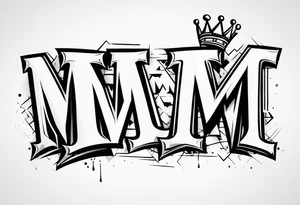 The letters M T R graffiti with a crown on the T tattoo idea