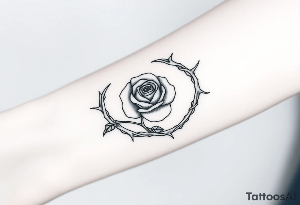 Crown of braided thorns with a rose with a stem in the middle tattoo idea