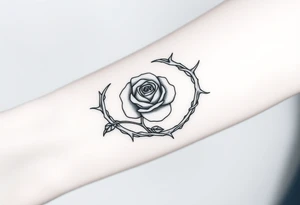 Crown of braided thorns with a rose with a stem in the middle tattoo idea