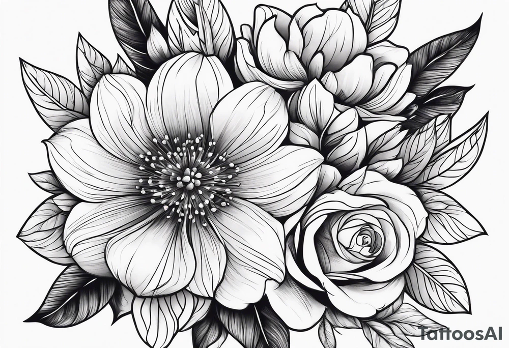 Standard flower bouquet on upper arm tattoo idea