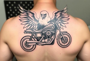 Harley Davidson sporter motorcycle with bald eagle American flag background tattoo idea