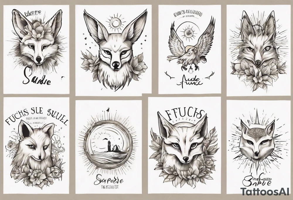 Fuchs und Eule unter der Sonne mit dem Schriftzug Sapere Aude tattoo idea