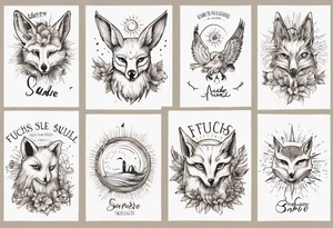 Fuchs und Eule unter der Sonne mit dem Schriftzug Sapere Aude tattoo idea