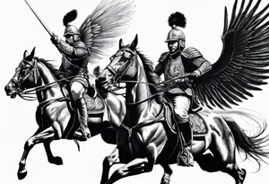 Polish Hussar Cavalry Rushing towards enemy - wings turned into dragon wings tattoo idea