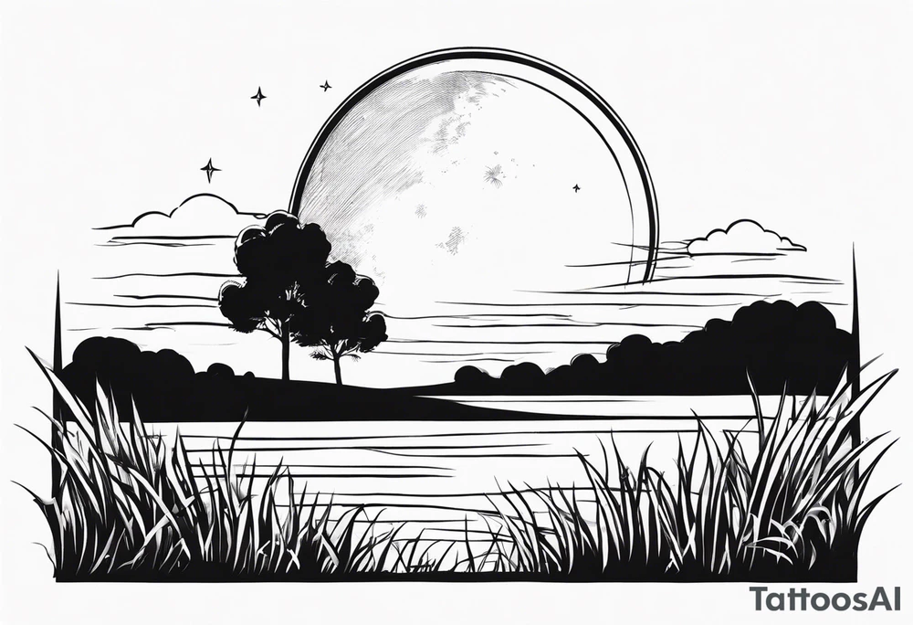 the moon shining down onto a patch of grass tattoo idea