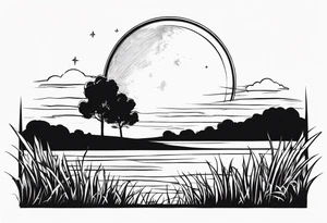 the moon shining down onto a patch of grass tattoo idea