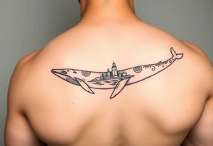 tribal whales with Rangiroa archipel on the back tattoo idea