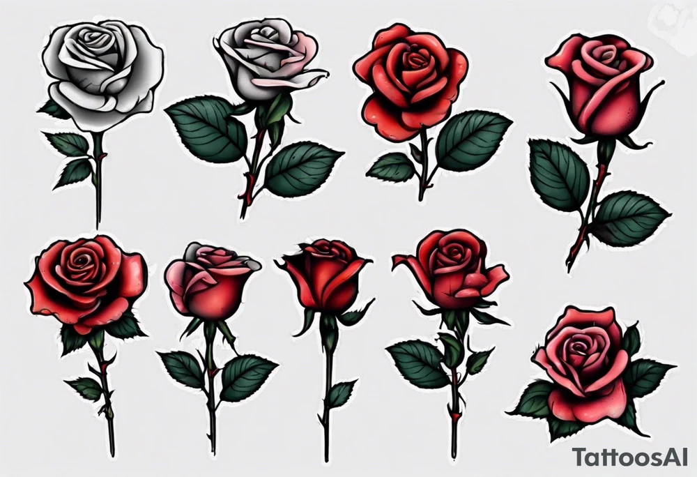 just the flower part of the rose with a stem that is bleeding, simple tattoo idea
