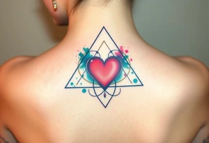 A triangle with a big heart in the center with a science theme tattoo idea