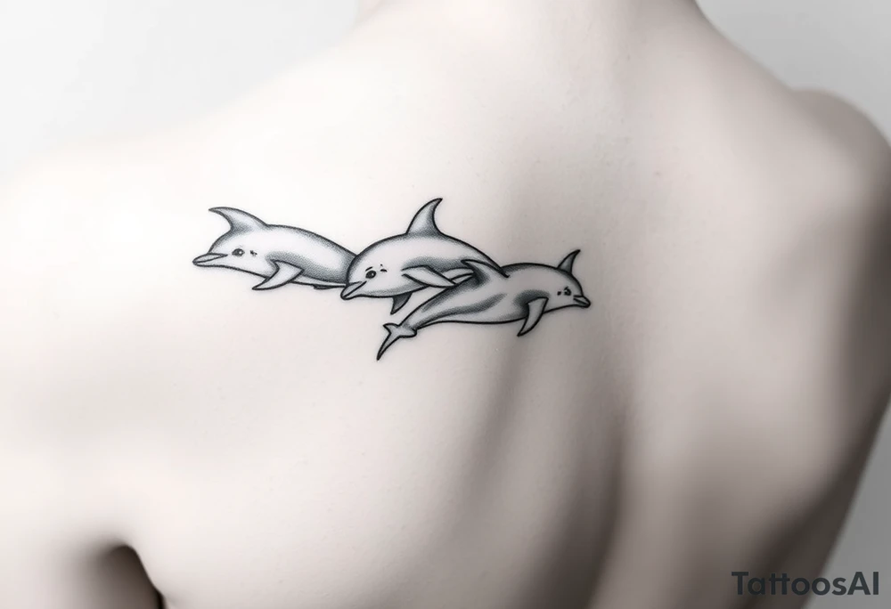 Dolphins swimming on spine tattoo idea