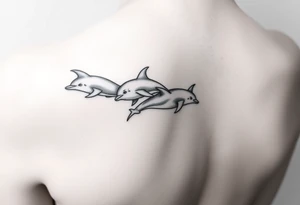 Dolphins swimming on spine tattoo idea