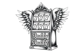 Slot machine with 777 and the word Daddy with angel wings tattoo idea