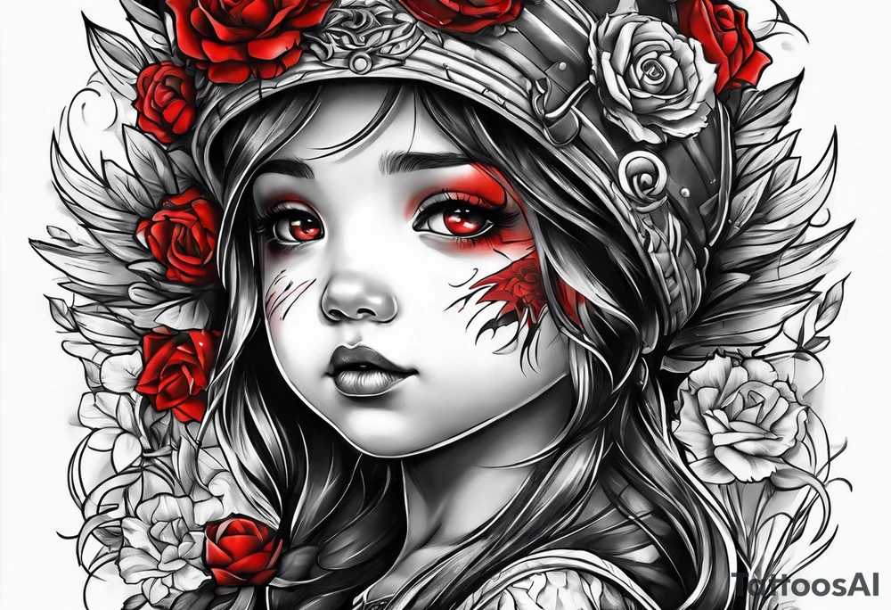 black and red childhood trauma tattoo idea