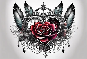 Shade feather clock flower heart tattoo idea