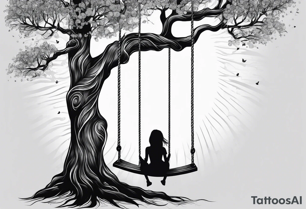 Wollow tree. Girl on a swing. tattoo idea