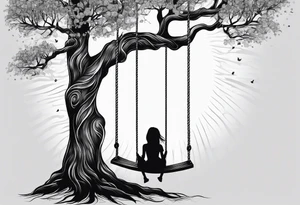 Wollow tree. Girl on a swing. tattoo idea