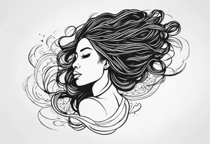 Draw a women head with dread locks flying in the air tattoo idea