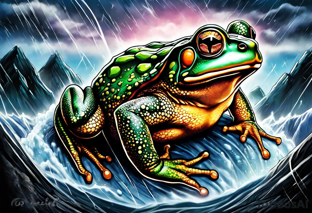 A toad in a thunderstorm tattoo idea