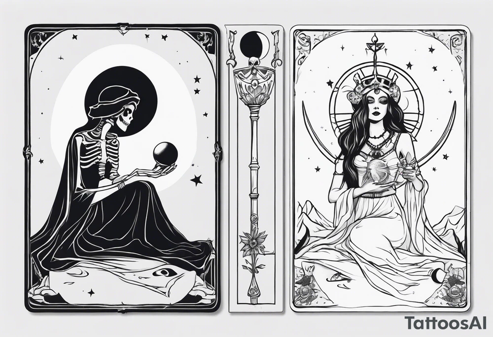 High priestess as a skeleton with moon tarot card tattoo idea