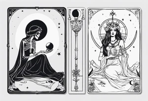 High priestess as a skeleton with moon tarot card tattoo idea
