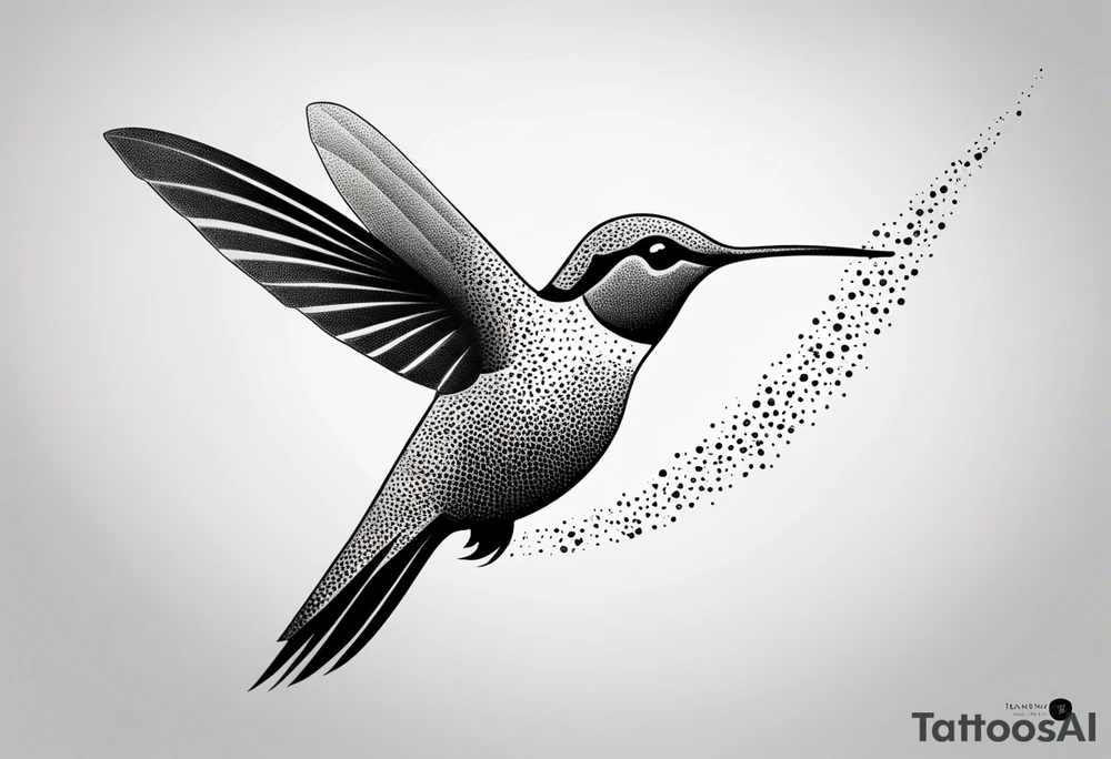 Design a minimalist tattoo of a hummingbird in flight, with elegant lines capturing its grace and vibrant energy tattoo idea