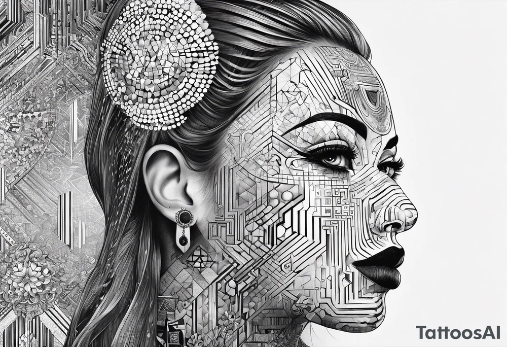 Binary codes from computer with dali masks tattoo idea